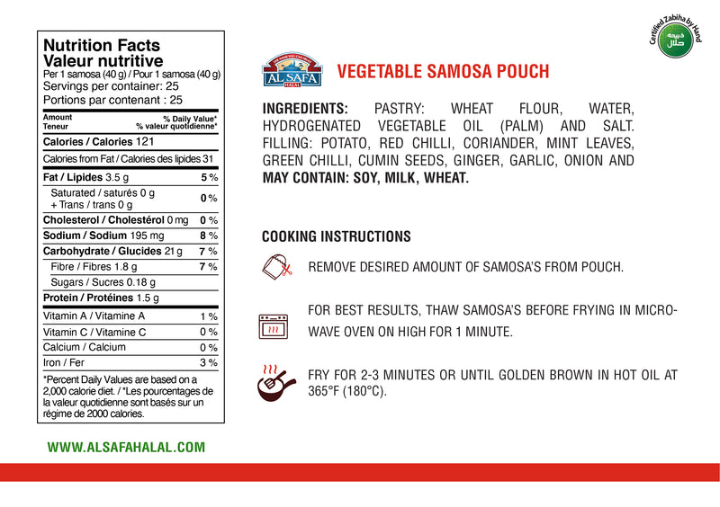 Uncooked Vegetable Samosa (25pc) | shop-al-safa-foods